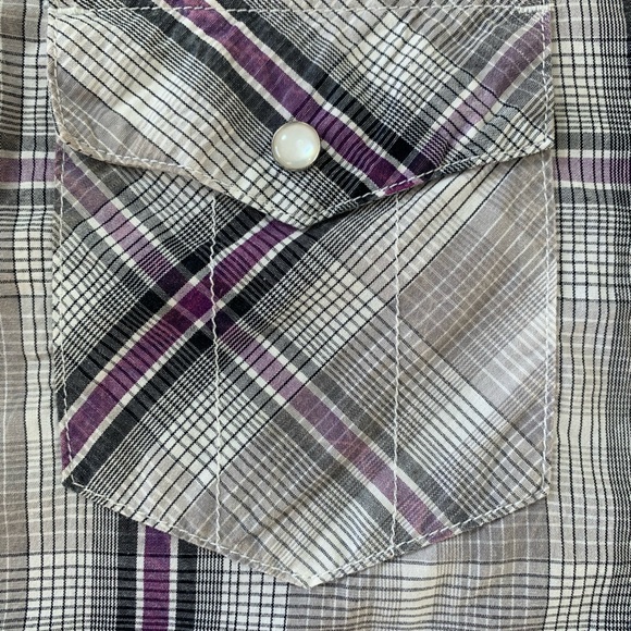 Levi Strauss & Co Pearl Snap Shirt Mens Size L Long Sleeve Pockets Purple Plaid - Picture 8 of 11
